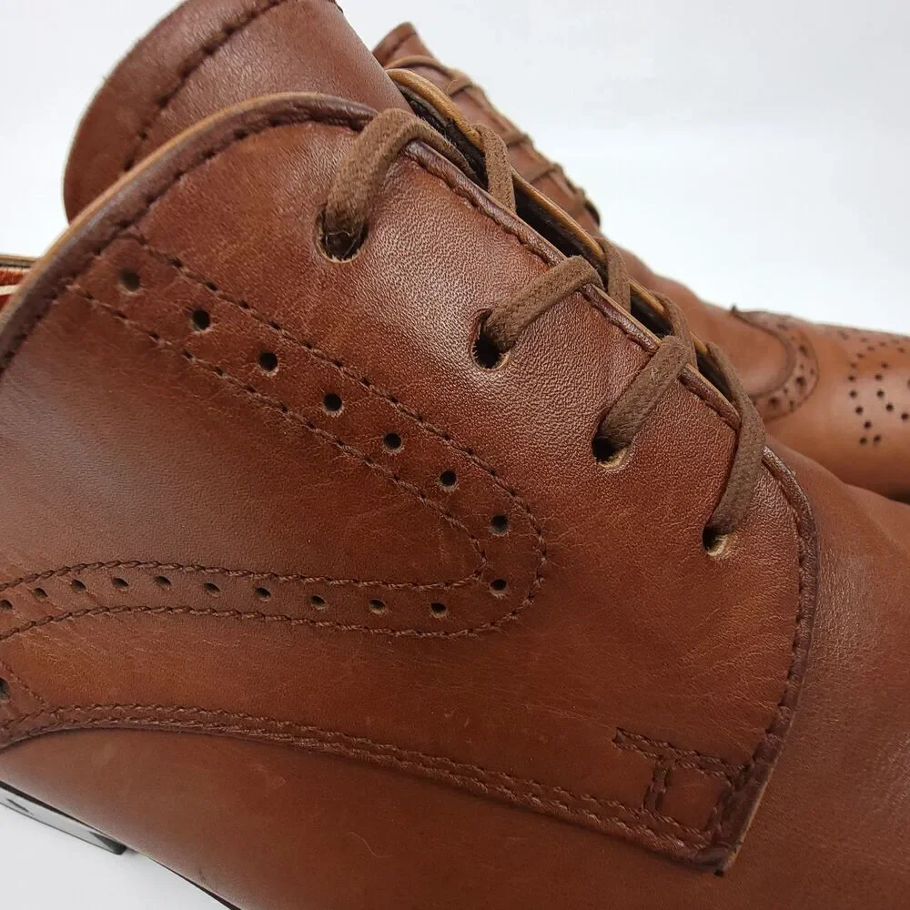 TOD'S Tan Brown Leather Wingtip Brogue Leather Oxford Dress Shoes 10 Old Money